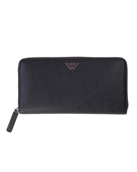 Shop EMPORIO ARMANI  Portafoglio: Emporio Armani zip around wallet with eagle plate.
Internal compartments to organize cards, documents and banknotes. Full zip closure.
Internal zip pocket for coins.
Dimensions: 21.5 x 11 x 2.5cm.
Composition: 100% polyester.
Made in China.. Y4R169 Y138E -81072
